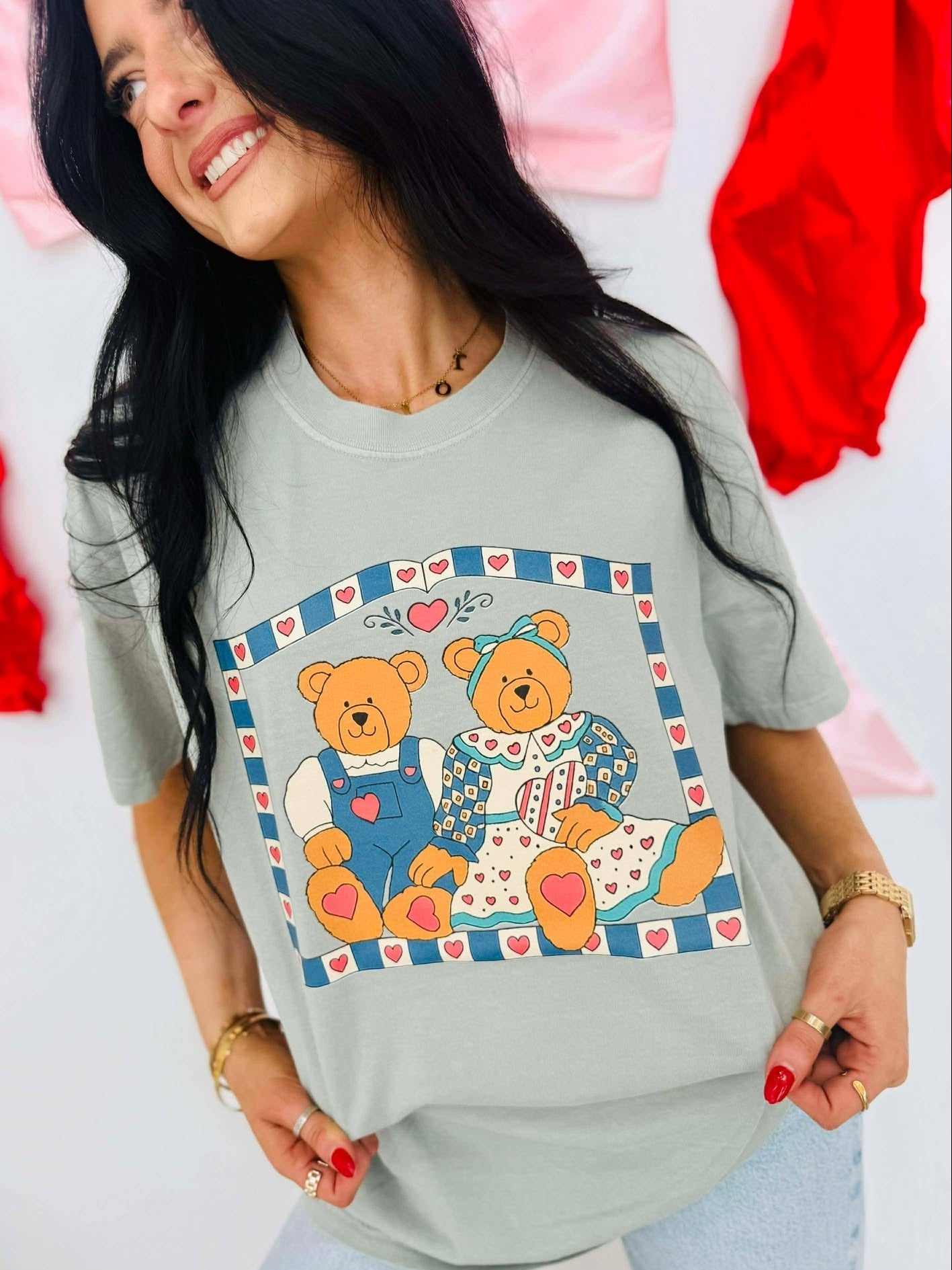 Antique Bear Couple With Heart Border DTF