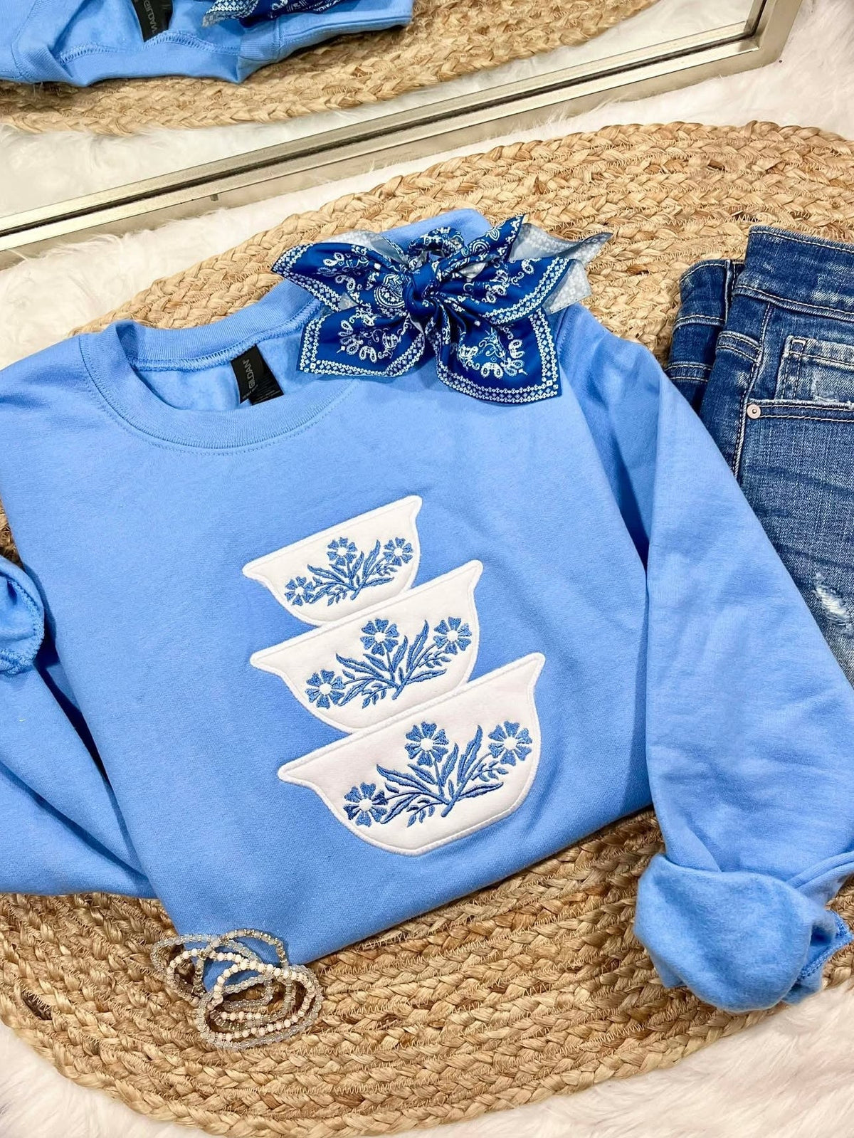 Antique Dish Stack Applique Sweatshirts