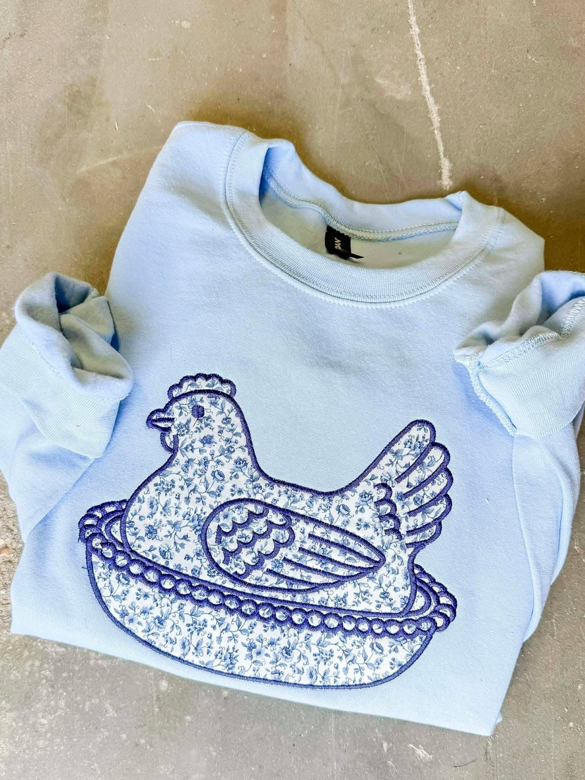 Blue Chicken Floral Applique