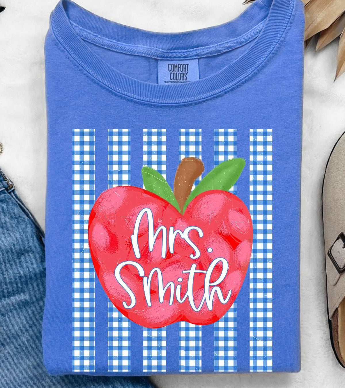 Custom Plaid Striped Apple DTF Tee