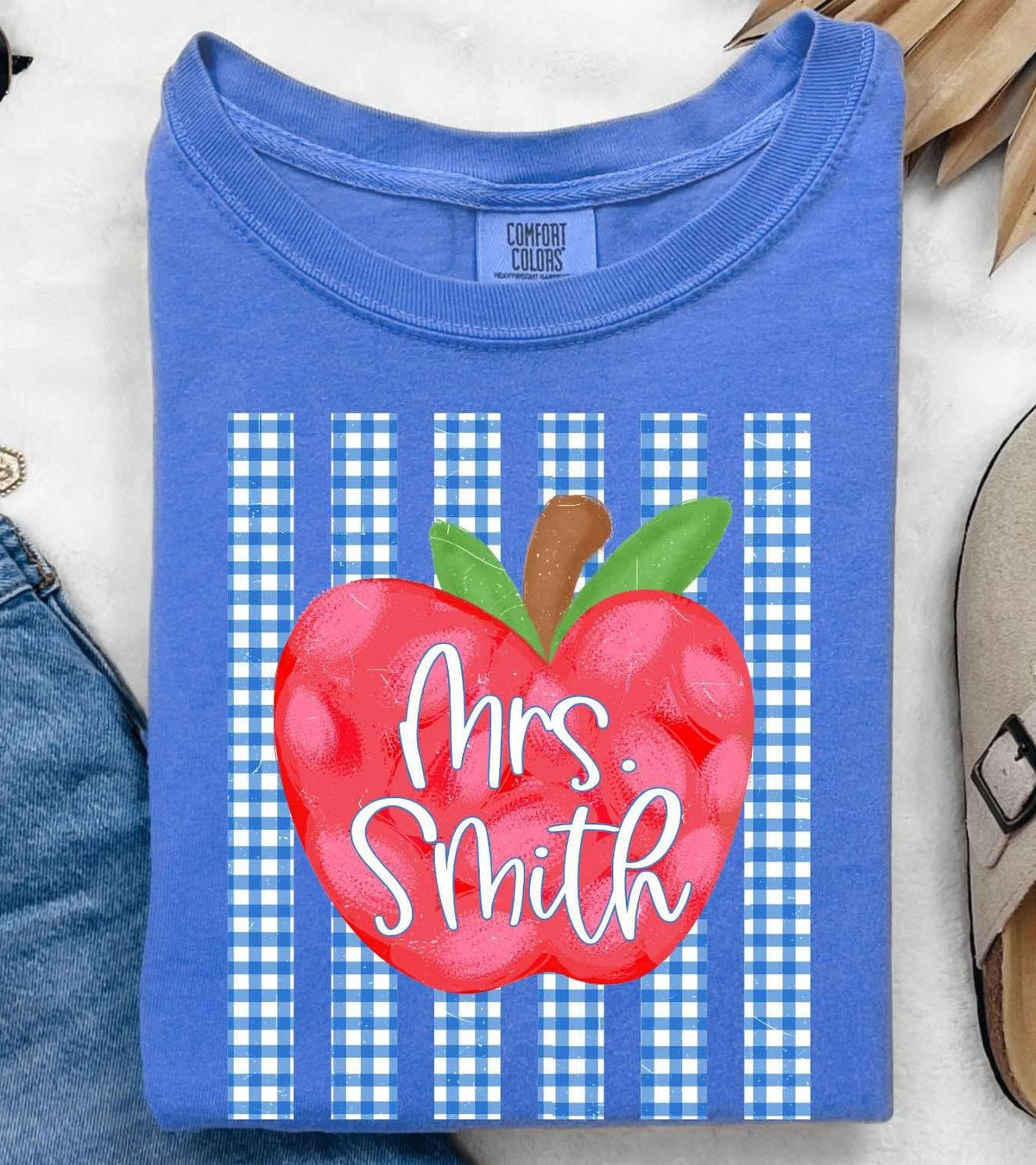 Custom Plaid Striped Apple DTF Tee