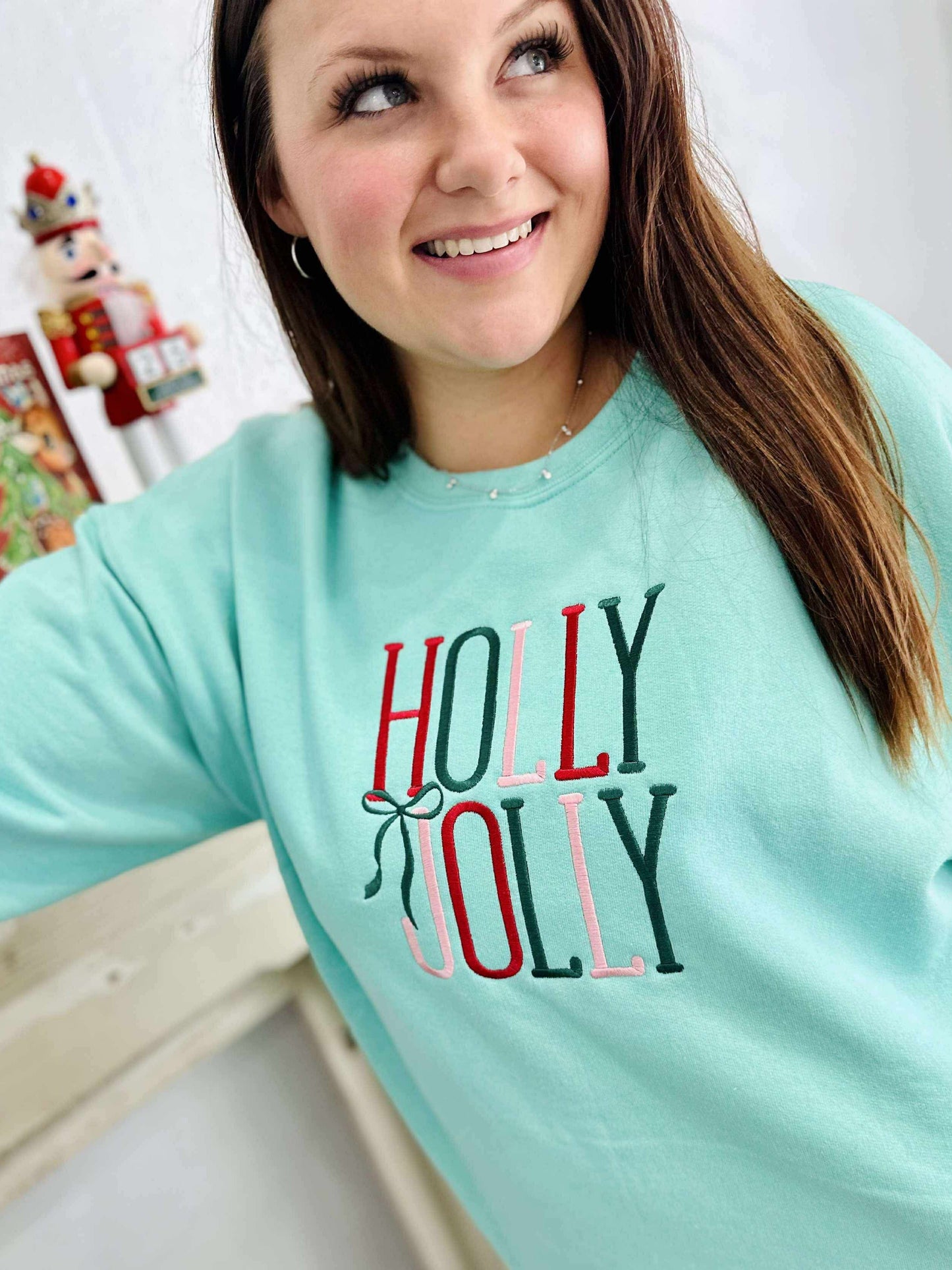 Holly Jolly Bow Embroidery Sweatshirt