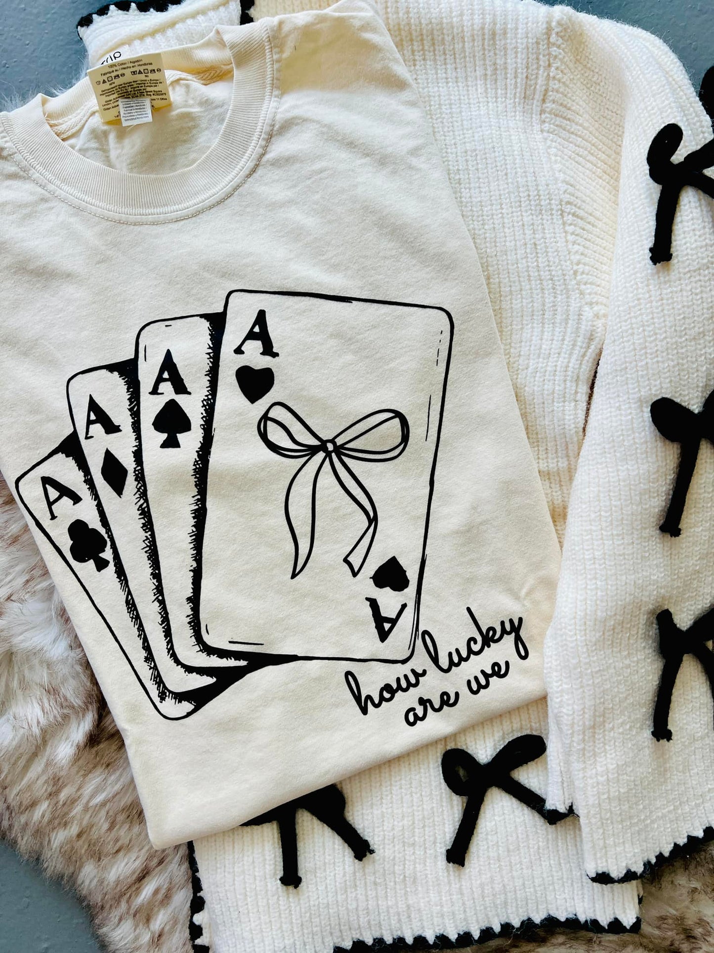 How Lucky Are We Coquette Cards DTF Tee