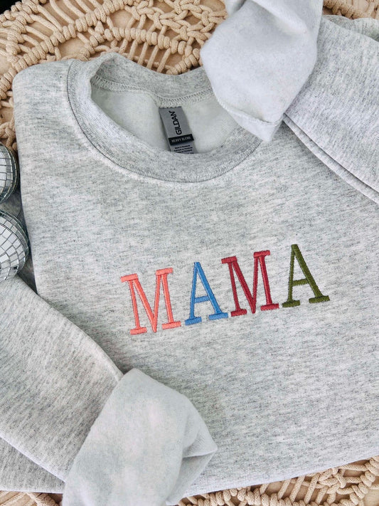 Mama Typed Multi Color Fall Embroidery Sweatshirt