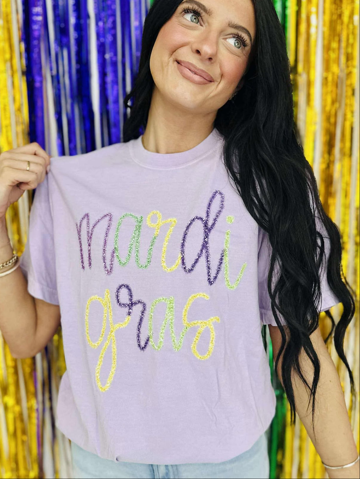Mardi Gras Multi Tinsel DTF Tee