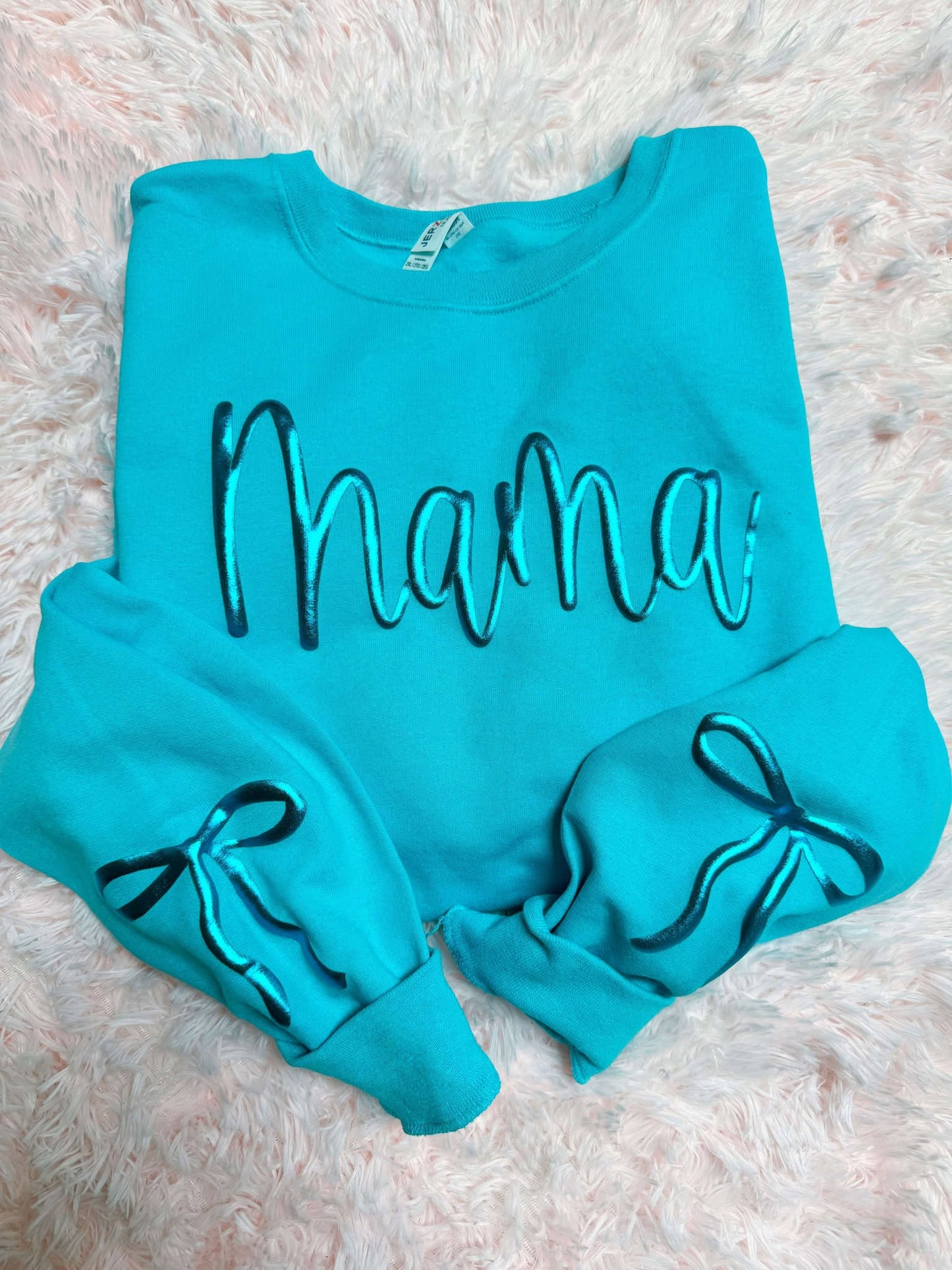 Cursive Custom Metallic Bow Sleeve Puff Sweatshirt