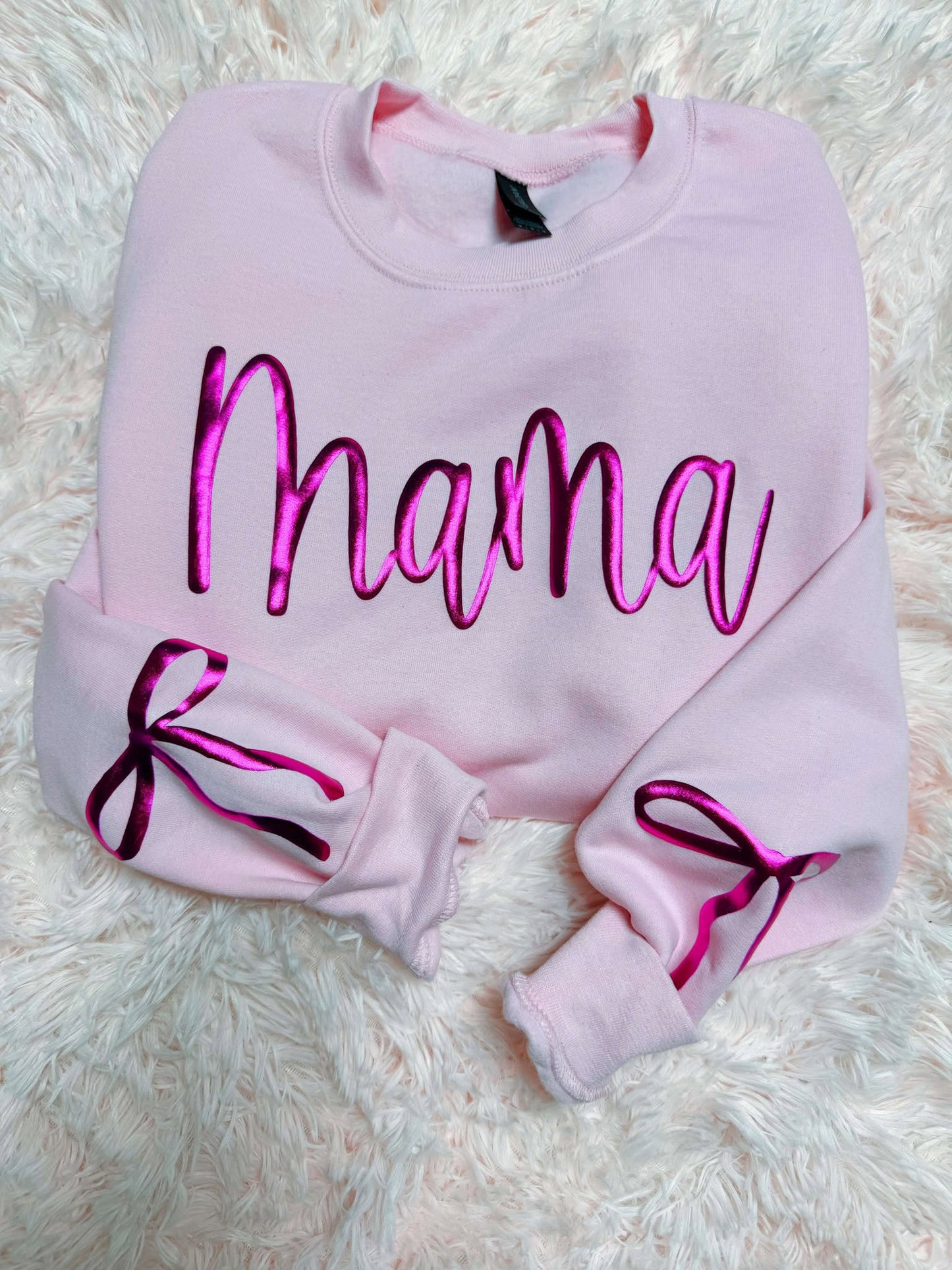 Cursive Custom Metallic Bow Sleeve Puff Sweatshirt