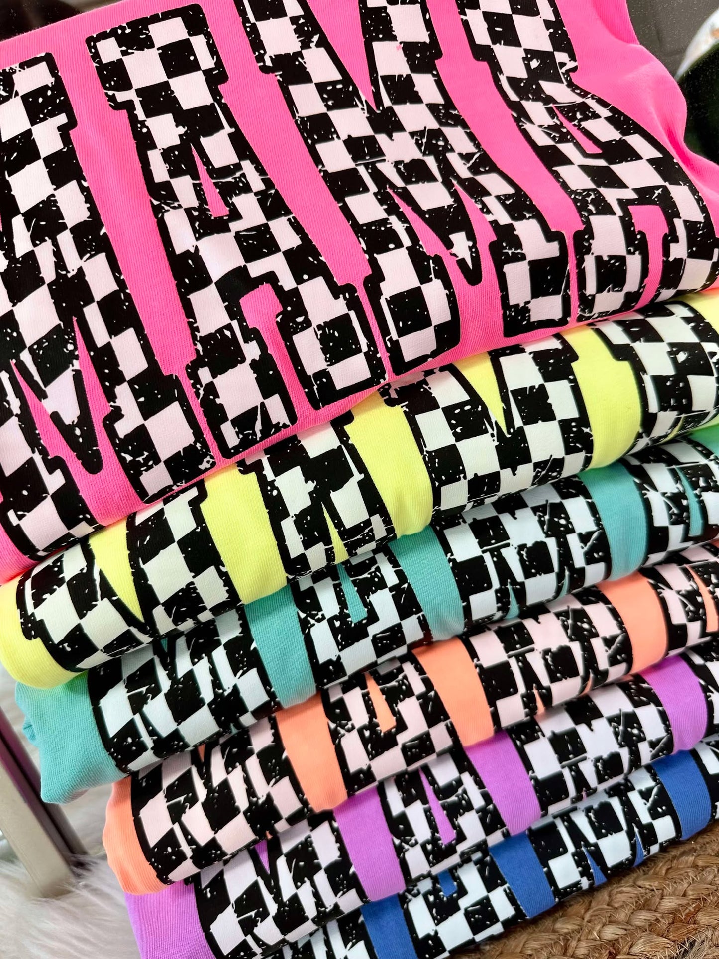 Mama Custom Checkered Varsity Curved DTF Design