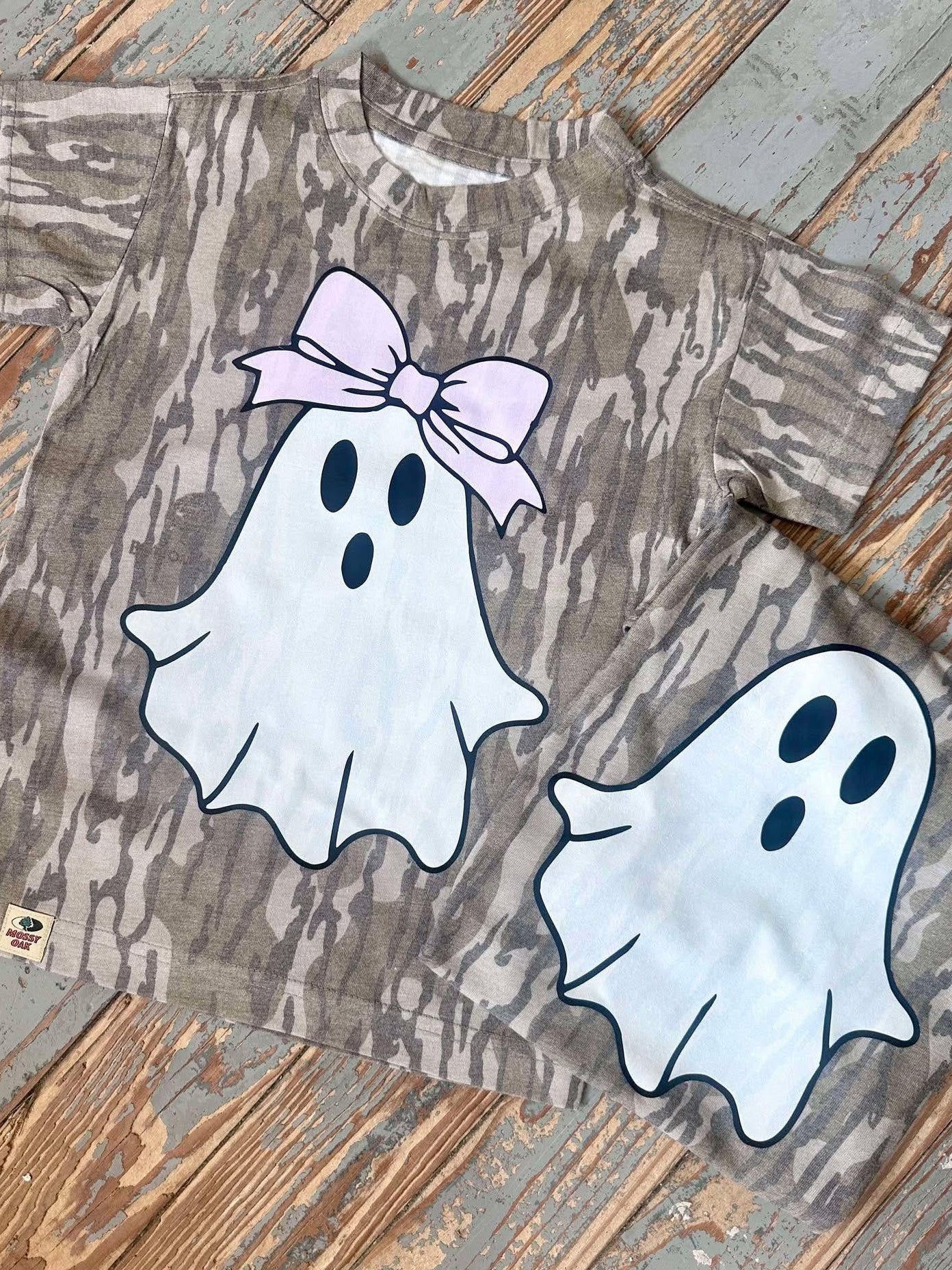 Cute Ghost Kids Camo DTF Graphic Tee