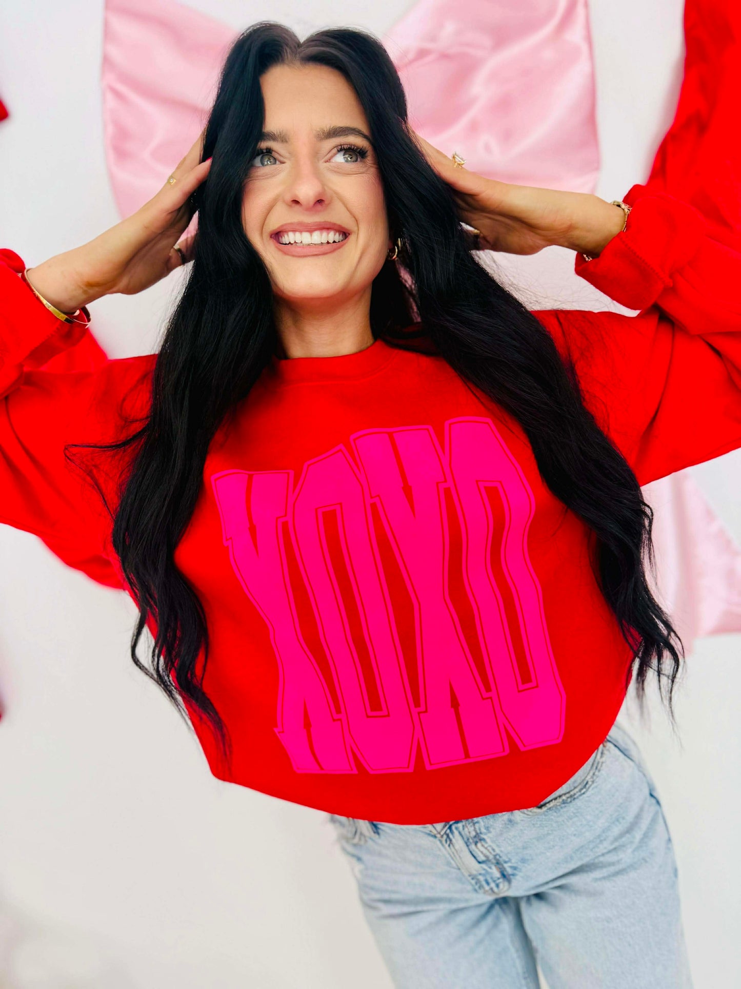 XOXO Varsity 25 V-Neck Valentine's Puff Sweatshirt