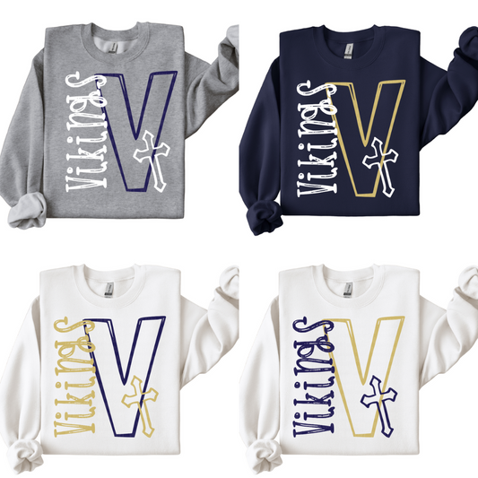 Child Size OLFCS Vikings Varsity V Cross Sweatshirt