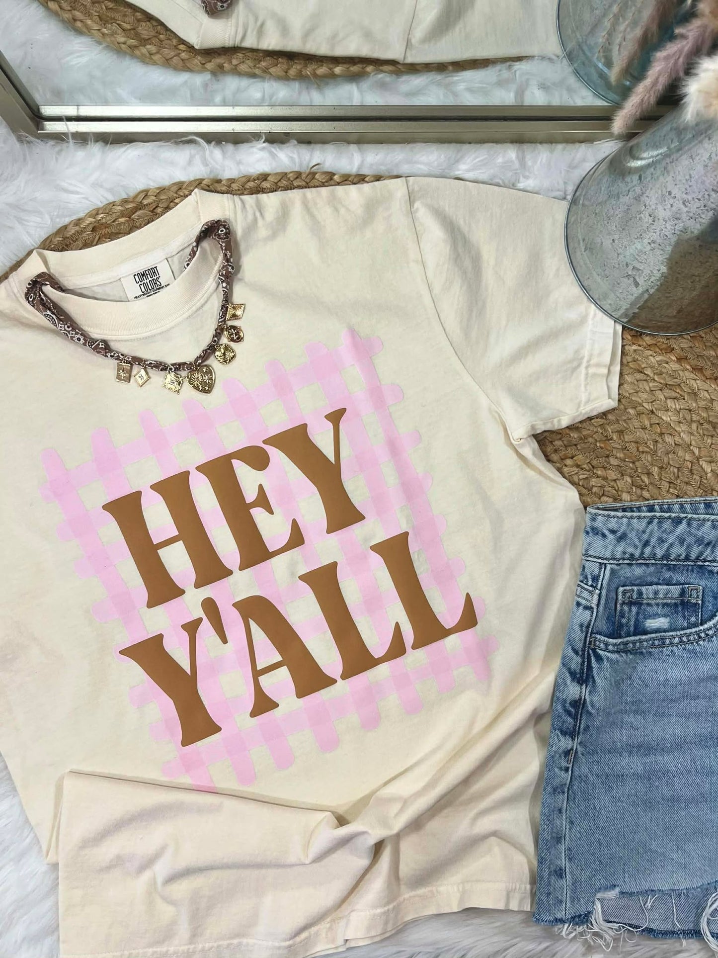 Hey Y'all Gingham DTF/Puff Graphic Apparel