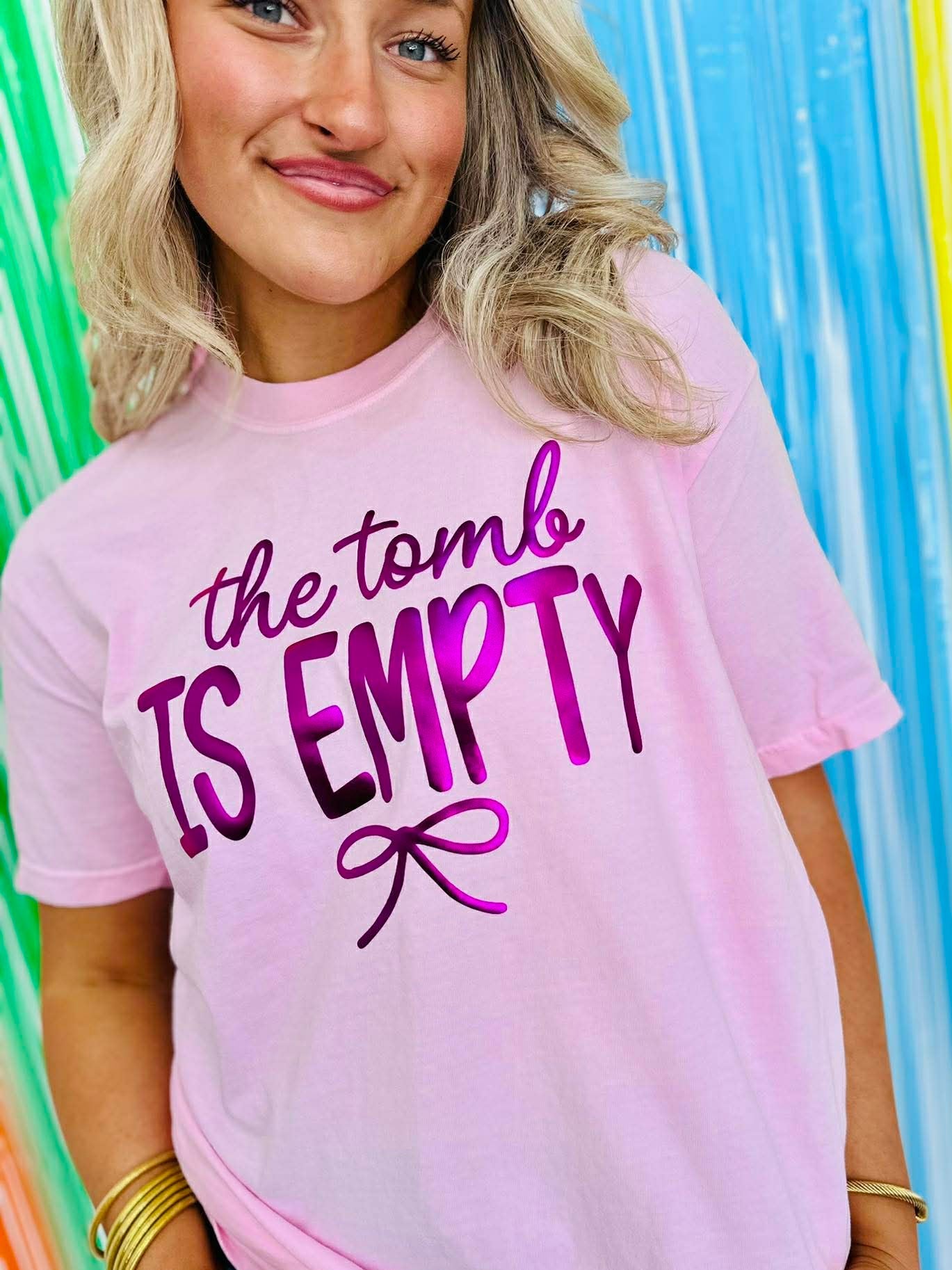 The Tomb Is Empty Metallic Puff Bow Top