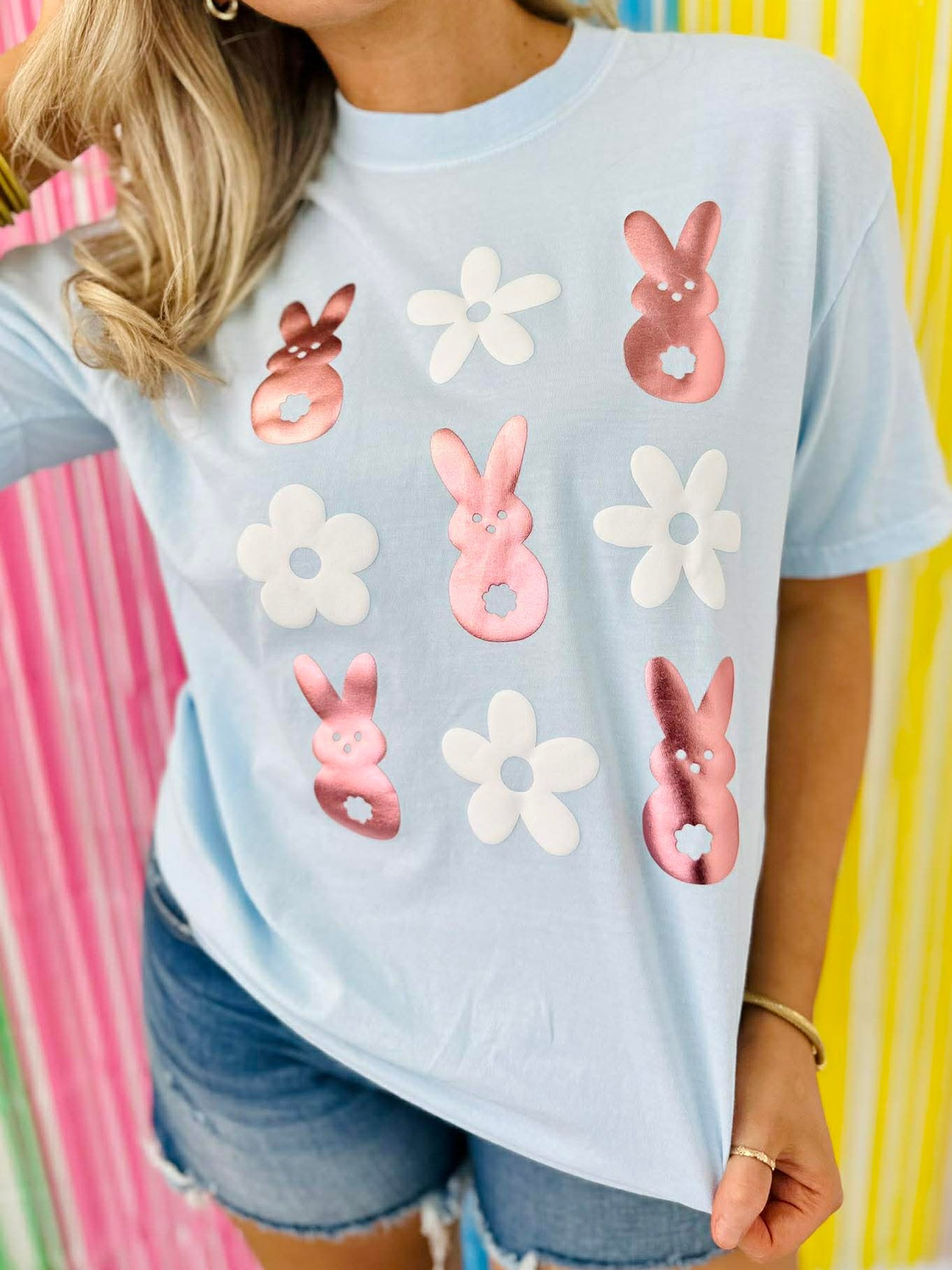 Peep Bunny Flower Trio Stack Metallic Puff Design