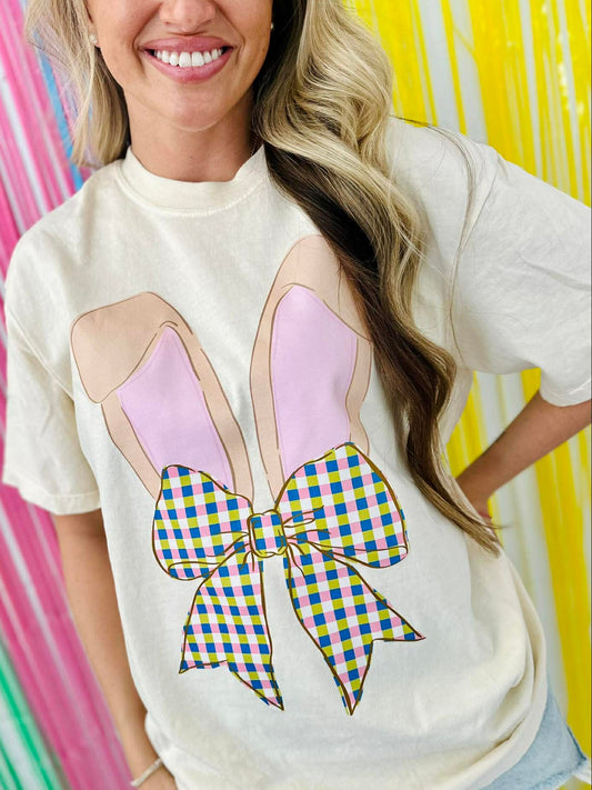 Bunny Ears Plaid Gingham Bow DTF Graphic Design