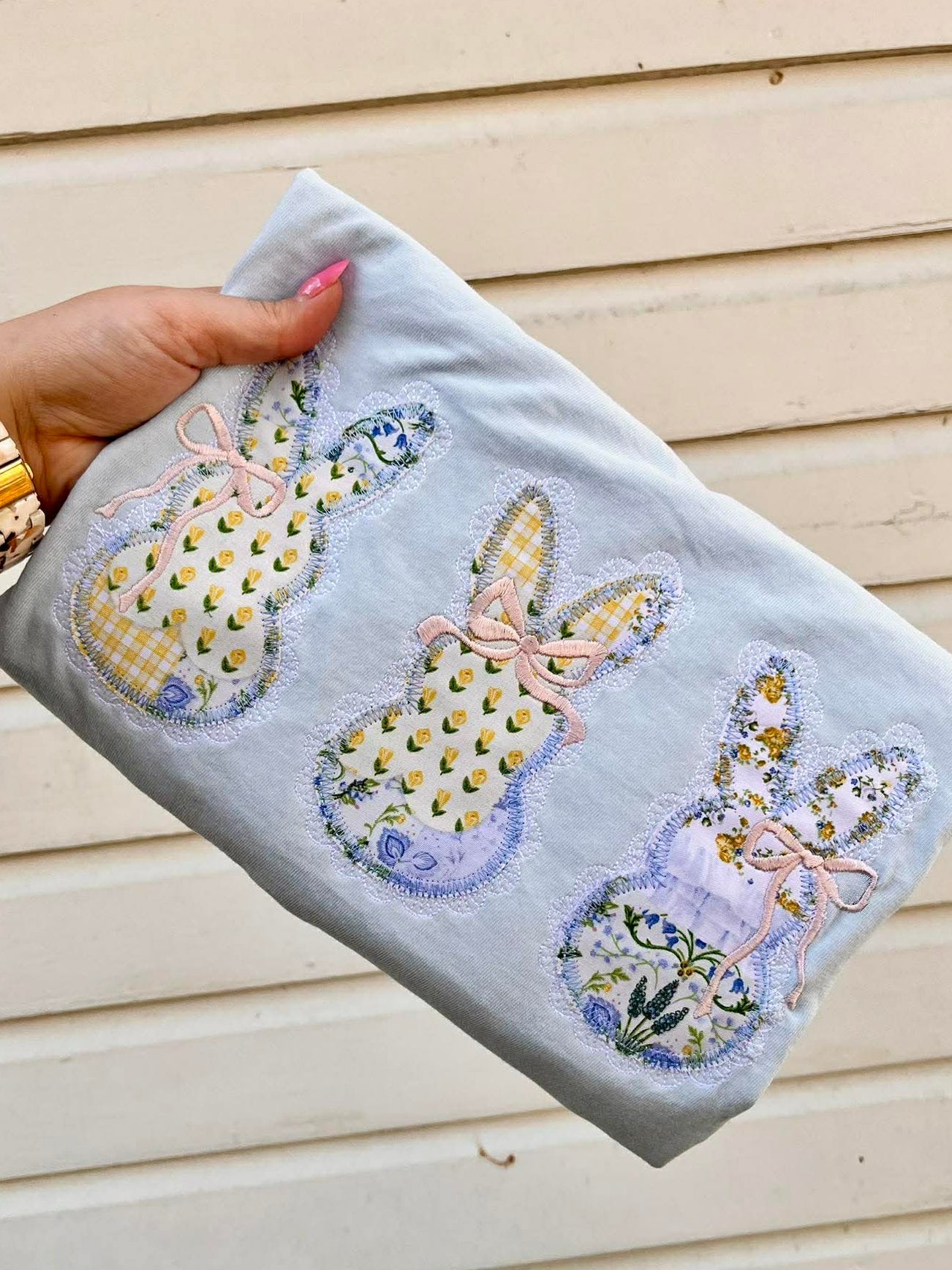 Lace Patchwork Easter Bunny Embroidery Apparel