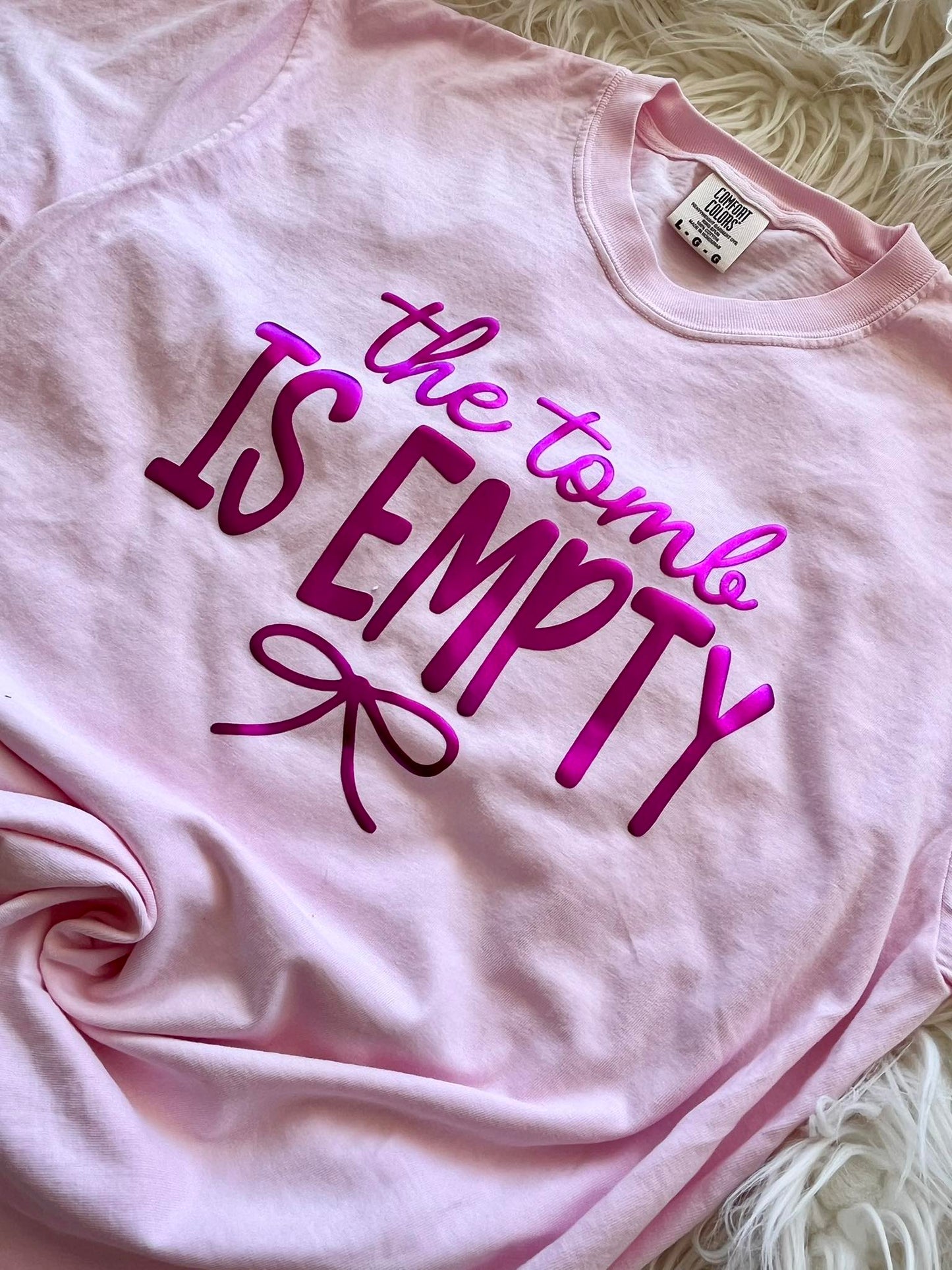 The Tomb Is Empty Metallic Puff Bow Top