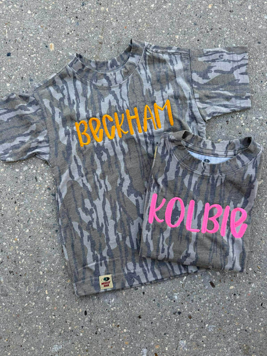 Kids Embroidered Name Camo T Shirt