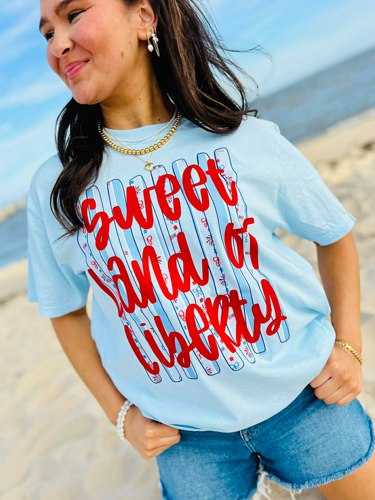 Sweet Land of Liberty Striped DTF JULY38 Top