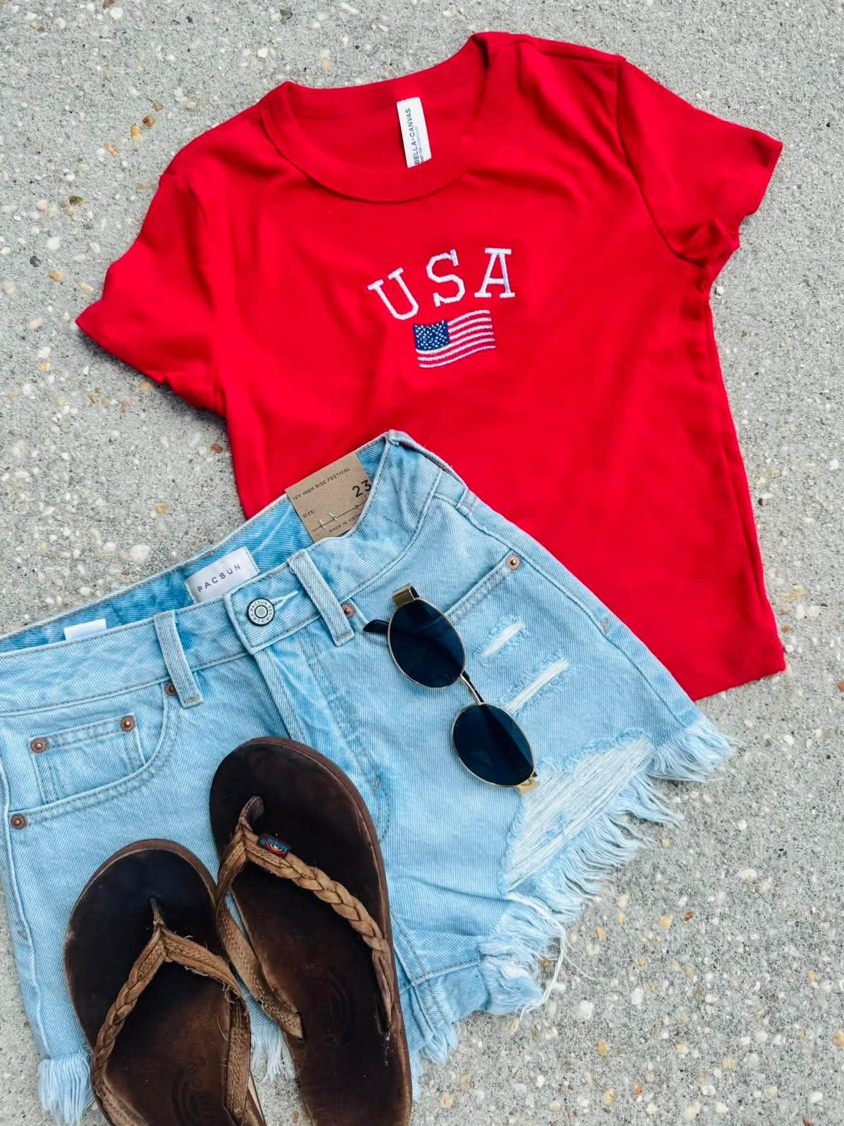 USA Flag Embroidery JULY52 Crop Tank Top