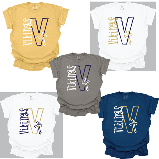 Adult Size OLFCS Vikings Varsity V Cross Tee