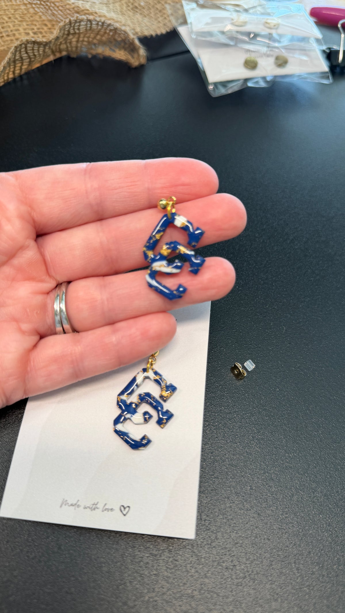 Navy, White and Gold Marbled CC Dangles