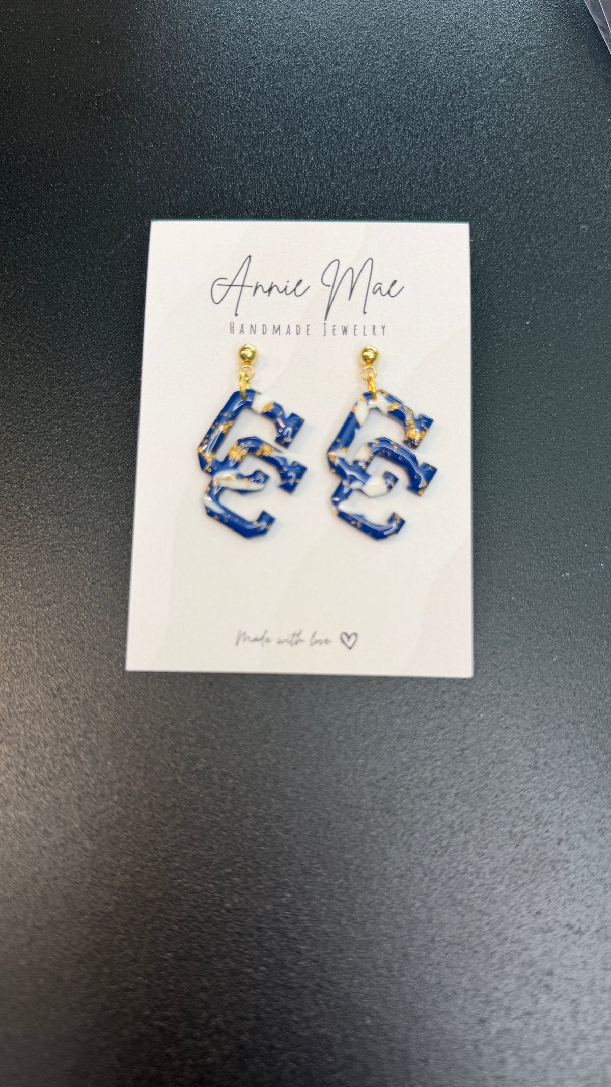 Navy, White and Gold Marbled CC Dangles