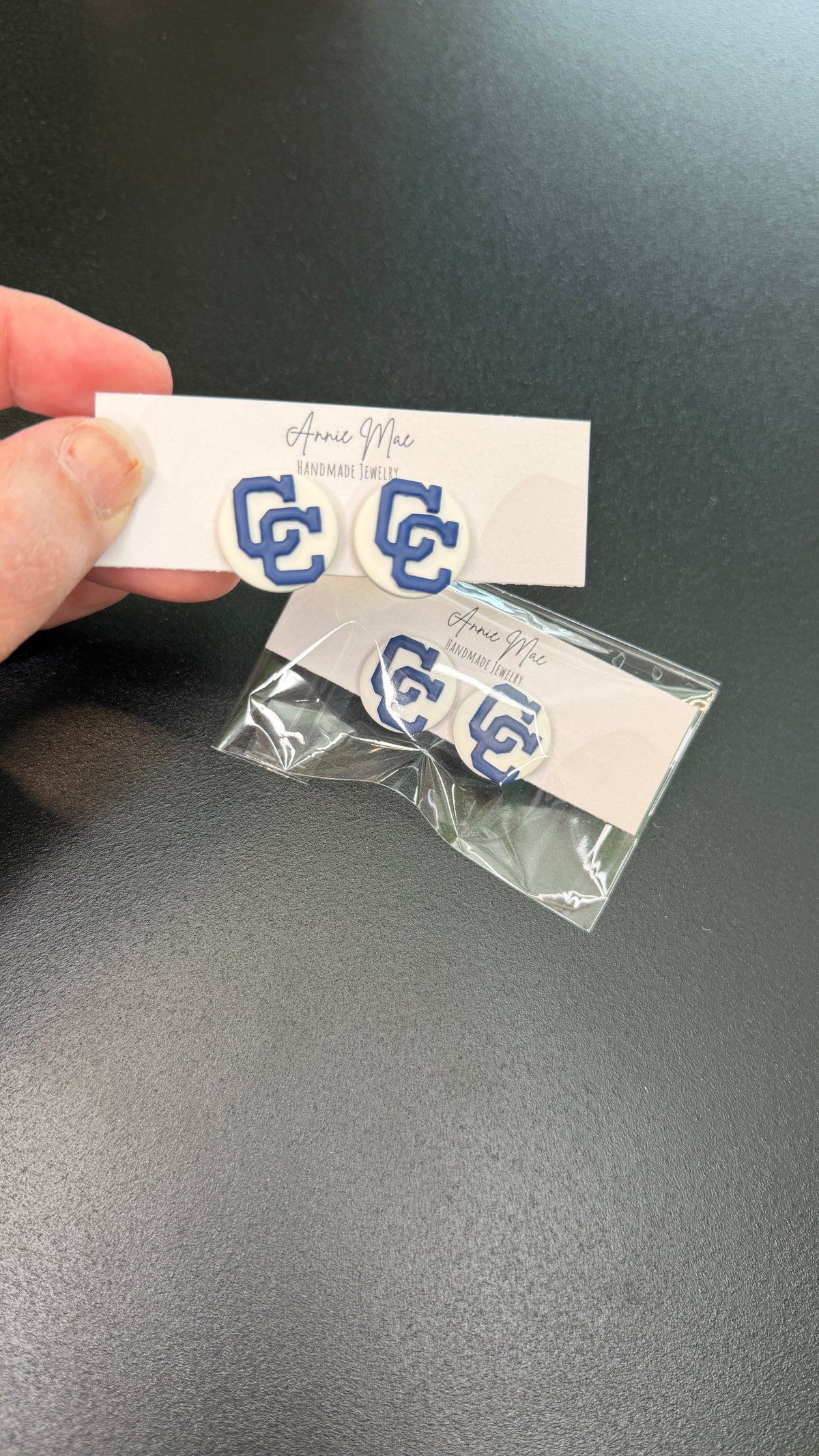 Navy CC Circle Studs