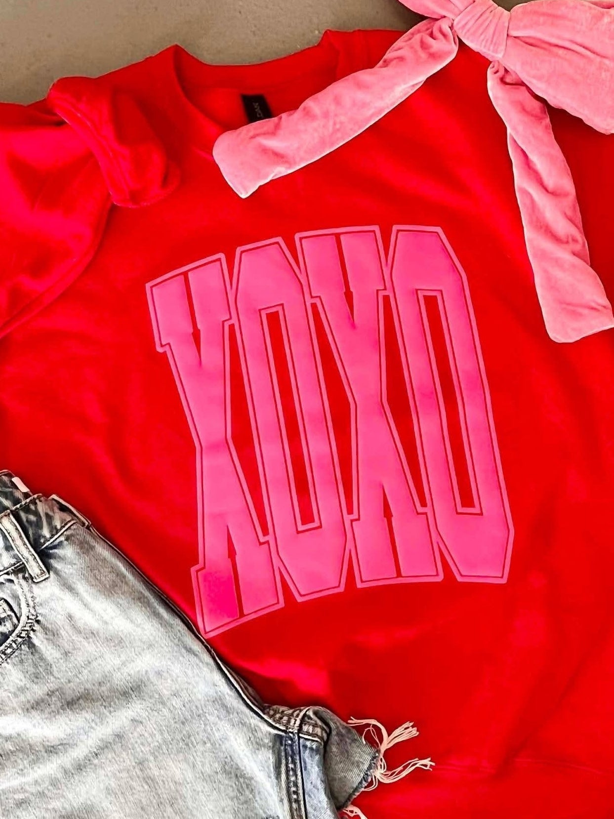 XOXO Varsity 25 V-Neck Valentine's Puff Sweatshirt