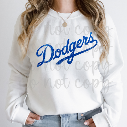 Glitter LA Dodgers Script Sweatshirt/Tee | World Series 2025