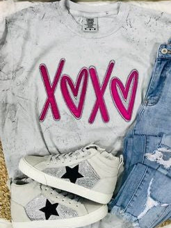 XOXO Heart Applique Mineral Wash Tee