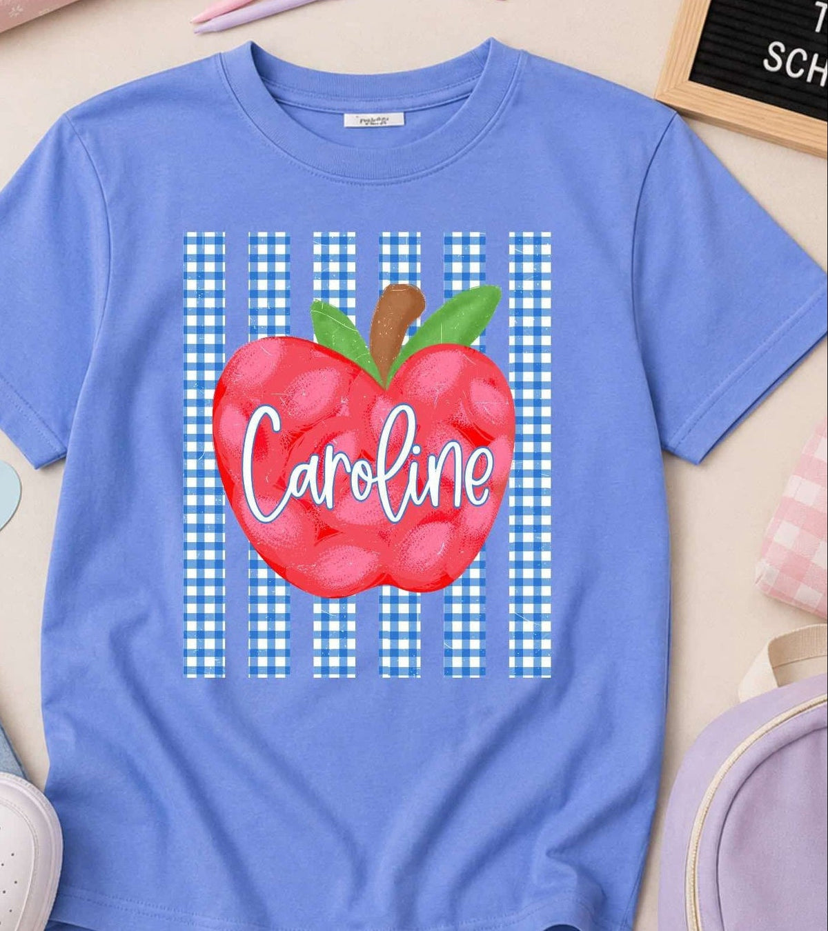 Custom Plaid Striped Apple DTF Tee