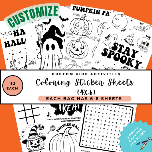 Custom Party Favor Coloring Sheets | 4x6 | 10 Set Minimum