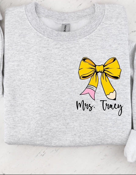 Teacher Pencil Bow DTF Graphic Custom